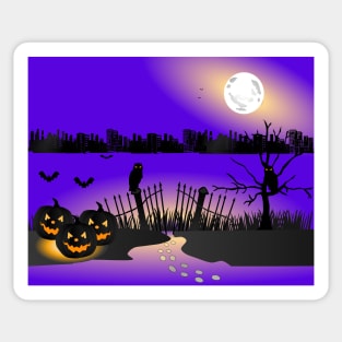 Halloween background with pumpkins, Graves, full moon, and bats stock illustration Sticker